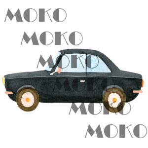 Auto Bügelbild, Niedliches Schwarzes Fahrzeug Motiv in Wasserfarbe zum Aufbügeln, Lustiges Kinderauto Design für T-Shirt und Stoffe