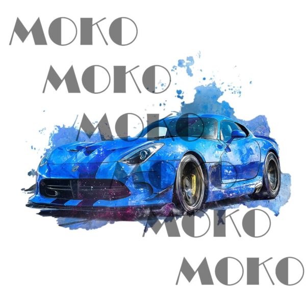 Sportauto Bügelbild, Cooles Blaues Auto Motiv in Wasserfarbe zum Aufbügeln, Lustiges Fahrzeug Design für Kinder T-Shirt und Stoffe