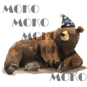 Schläfriges Bär Bügelbild, Süßes Bären Motiv mit Schlafmütze in Wasserfarbe zum Aufbügeln, Lustiges Tier Design für Kinder T-Shirt und Stoffe