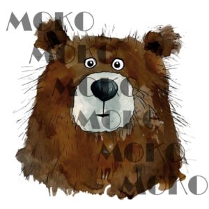 Bär Bügelbild, Lustiges Bärengesicht Motiv in Wasserfarbe zum Aufbügeln, Waldtiere, Braunbär, Niedliches Tier Design für Kinder T-Shirt und Stoffe