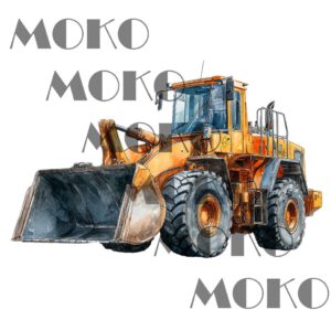 Bagger Bügelbild, Cooler Großer Gelber Baustellenfahrzeug Motiv in Wasserfarbe zum Aufbügeln, Starkes Fahrzeug Design für Kinder T-Shirt und Stoffe