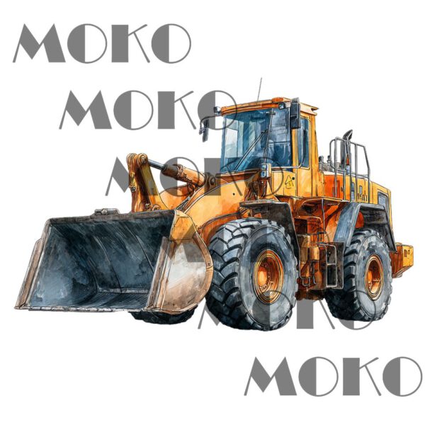 Bagger Bügelbild, Cooler Großer Gelber Baustellenfahrzeug Motiv in Wasserfarbe zum Aufbügeln, Starkes Fahrzeug Design für Kinder T-Shirt und Stoffe