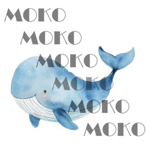 Blauwal Bügelbild, Niedliches Meeresmotiv in Wasserfarbe zum Aufbügeln, Lustiges Ozean Tier Design für Kinder T-Shirt und Stoffe