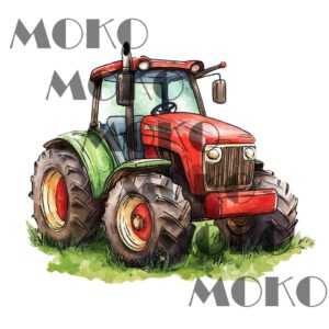 Cartoon Traktor Bügelbild, Lustiges Bauernhof Motiv in Wasserfarbe zum Aufbügeln, Niedliches Fahrzeug Design für Kinder T-Shirt