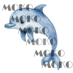 Delfin Bügelbild, Niedliches Meerestier Motiv in Wasserfarbe zum Aufbügeln, Maritimes Design für Kinder T-Shirt und Stoffe