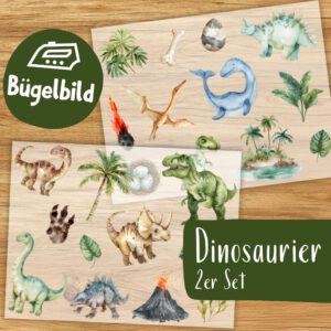 Dinosaurier Spaß Bügelbilder, Wasserfarbe Dino Grafiken zum Aufbügeln, T-Rex, Dschungel Saurier, Niedliche Illustrationen für Kinder Tshirt