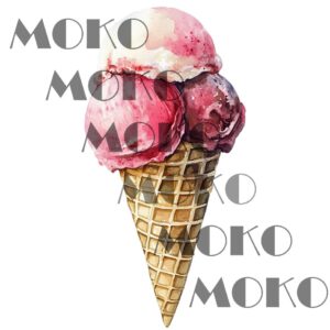 Eis in Waffel Bügelbild, Süßes Eiscreme Motiv in Wasserfarbe zum Aufbügeln, Sommerliches Dessert Design für Kinder T-Shirt und Stoffe