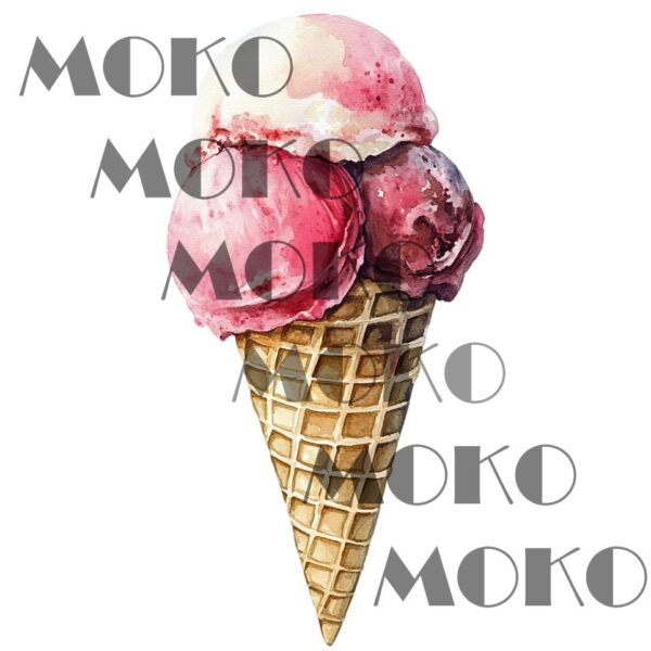 Eis in Waffel Bügelbild, Süßes Eiscreme Motiv in Wasserfarbe zum Aufbügeln, Sommerliches Dessert Design für Kinder T-Shirt und Stoffe