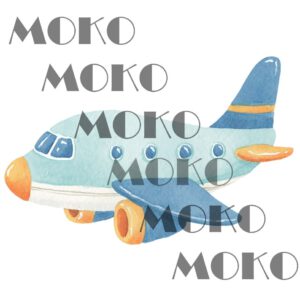Flugzeug Bügelbild, Passagierflugzeug Motiv in Wasserfarbe zum Aufbügeln, Lustiges Reise Design für Kinder T-Shirt und Stoffe
