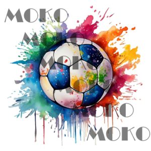 Fußball Bügelbild, Cooles Sport Motiv mit Farbspritzern in Wasserfarbe zum Aufbügeln, Trendiges Fußball Design für Kinder T-Shirt und Stoffe