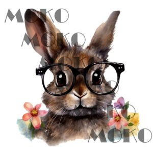 Hase Bügelbild, Niedliches Kaninchen Motiv mit Brille in Wasserfarbe zum Aufbügeln, Lustiges Tier Design für Kinder T-Shirt und Stoffe