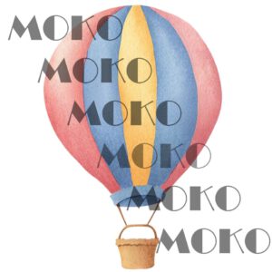 Heißluftballon Bügelbild, Buntes Flugmotiv in Wasserfarbe zum Aufbügeln, Lustiges Reise Design für Kinder T-Shirt und Stoffe