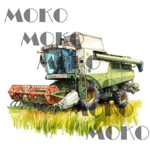 Mähdrescher Bügelbild, Cooles Landwirtschaftsfahrzeug Motiv in Wasserfarbe zum Aufbügeln, Bauernhof Design für Kinder T-Shirt und Stoffe