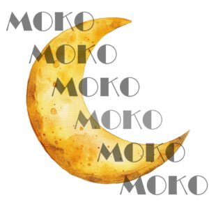 Mond Bügelbild, Süßes Gelbes Halbmond Motiv in Wasserfarbe zum Aufbügeln, Niedliches Himmelskörper Design für Kinder T-Shirt und Stoffe