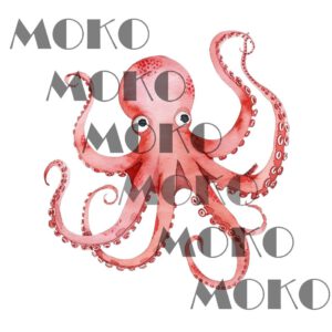 Oktopus Bügelbild, Niedliches Meeresmotiv in Wasserfarbe zum Aufbügeln, Roter Oktopus, Lustiges Ozean Tier Design für Kinder T-Shirt und Stoffe