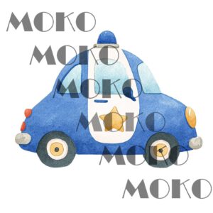 Polizeiauto Bügelbild, Süßes Niedliches Fahrzeug Motiv in Wasserfarbe zum Aufbügeln, Lustiges Auto Design für Kinder T-Shirt und Stoffe
