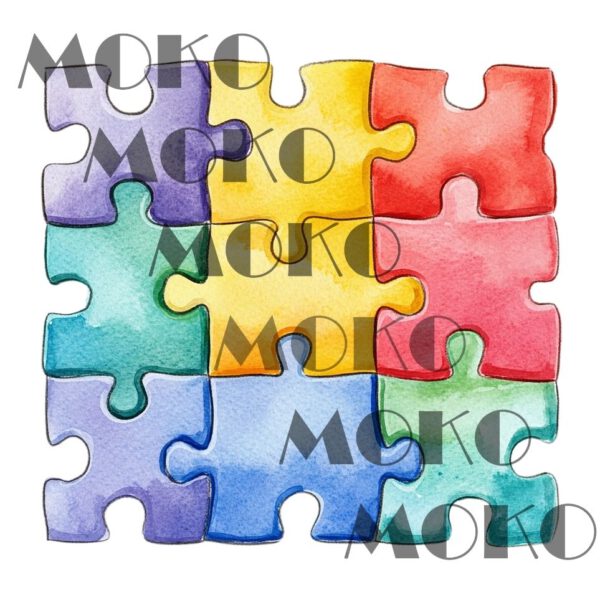 Puzzle Bügelbild, Buntes Spiel Motiv in Wasserfarbe zum Aufbügeln, Lustiges Kinder Design für T-Shirt und Stoffe