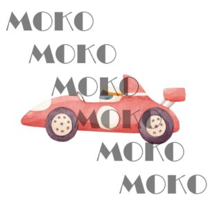 Rotes Rennauto Bügelbild, Süßer Roter Rennwagen Motiv in Wasserfarbe zum Aufbügeln, Niedliches Auto Design für Kinder T-Shirt und Stoffe
