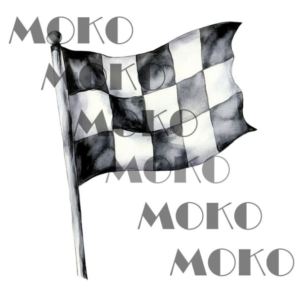 Rennflagge Bügelbild, Zielflagge Rennen, Schwarz Weiß Schachbrettmuster, Finale, Motiv in Wasserfarbe zum Aufbügeln, Cooles Racing Design für Kinder T-Shirt und Stoffe