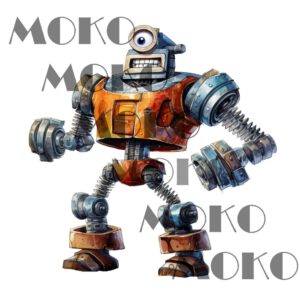 Roboter Bügelbild, Lustiges Maschinen Motiv in Wasserfarbe zum Aufbügeln, Niedliches Design für Kinder T-Shirt und Stoffe