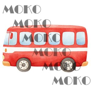 Bus Bügelbild, Süßes Roter Bus Motiv in Wasserfarbe zum Aufbügeln, Niedliches Autobus Design für Kinder T-Shirt und Stoffe