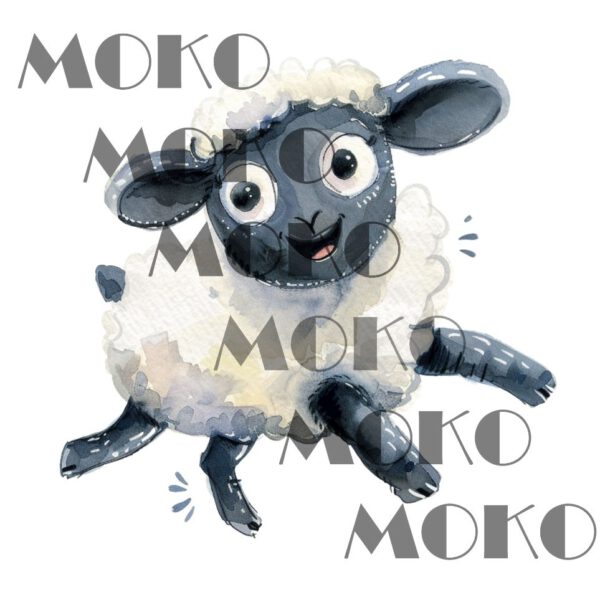 Schäfchen Bügelbild, Süßes Glückliches Hüpfendes Baby Schaf Motiv in Wasserfarbe zum Aufbügeln, Niedliches Tier Design für Kinder T-Shirt und Stoffe