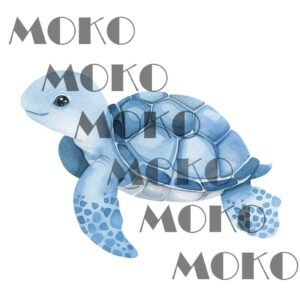 Blaue Schildkröte Bügelbild, Süßes Meerestier Motiv in Wasserfarbe zum Aufbügeln, Niedliches Meerestier Design für Kinder T-Shirt und Stoffe