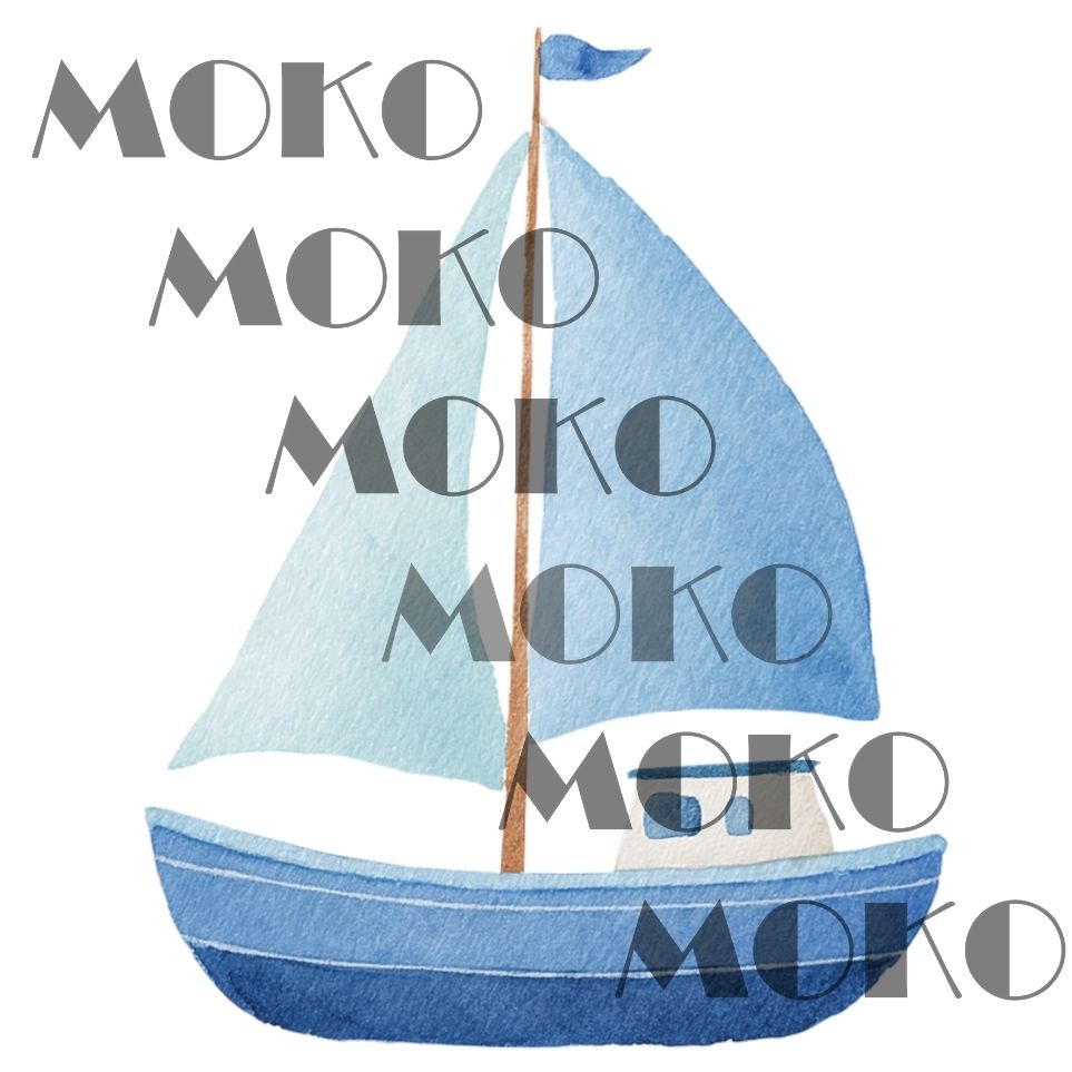 Segelboot Bügelbild, Süßes Blaues Boot Motiv in Wasserfarbe zum Aufbügeln, Niedliches Maritimes Design für Kinder T-Shirt und Stoffe