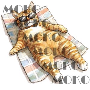 Katze Bügelbild, Lustiges Kätzchen mit Sonnenbrille am Strand Motiv in Wasserfarbe zum Aufbügeln, Sommerliches Tier Design für Kinder T-Shirt und Stoffe