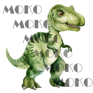 Süßer T-Rex Bügelbild, Dinosaurier Motiv in Wasserfarbe zum Aufbügeln, Niedliches Urzeit Design für Kinder T-Shirt und Stoffe
