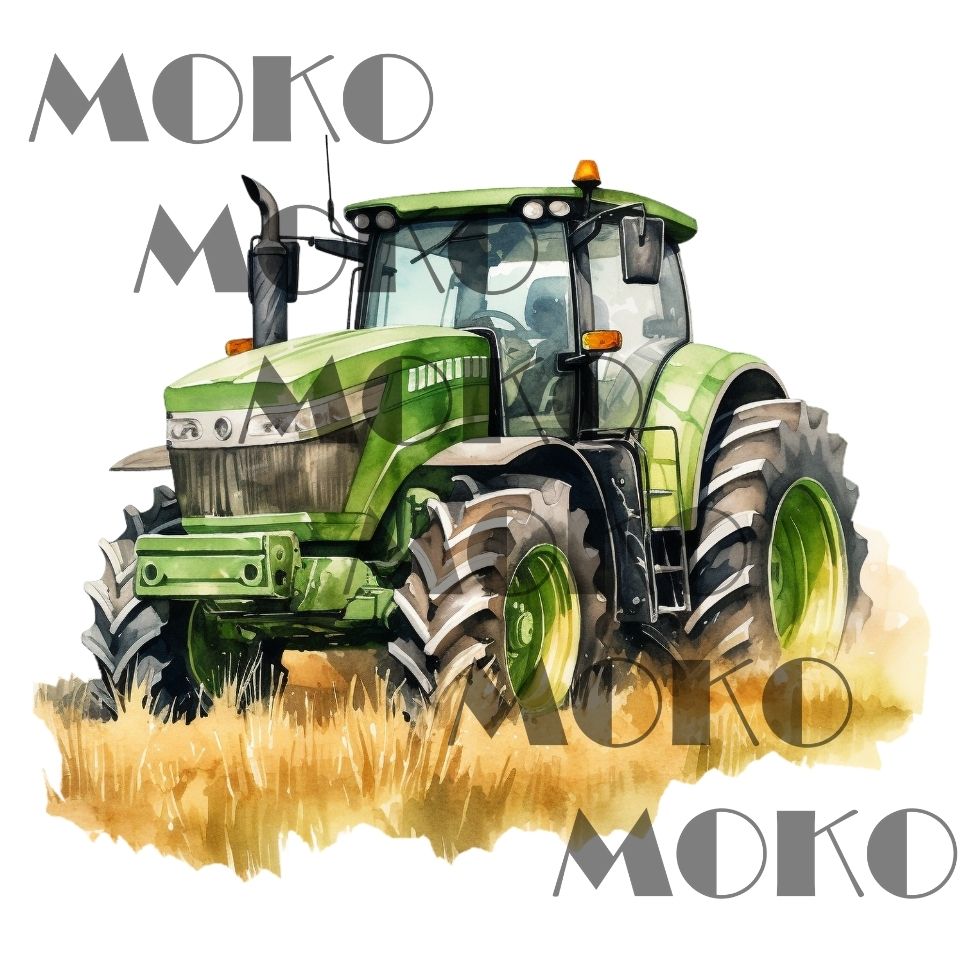 Traktor Bügelbild, Cooler Grüner Fahrzeug Motiv in Wasserfarbe zum Aufbügeln, Lustiges Bauernhof Design für Kinder T-Shirt und Stoffe