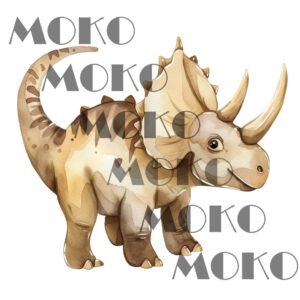 Triceratops Bügelbild, Süßes Dinosaurier Motiv in Wasserfarbe zum Aufbügeln, Niedliches Urzeit Design für Kinder T-Shirt und Stoffe