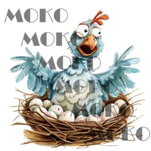 Huhn Bügelbild, Lustiges Motiv mit Eiern im Nest in Wasserfarbe zum Aufbügeln, Niedliches Bauernhof Tier Design für Kinder T-Shirt und Stoffe