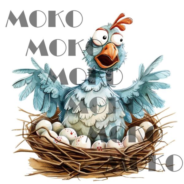 Huhn Bügelbild, Lustiges Motiv mit Eiern im Nest in Wasserfarbe zum Aufbügeln, Niedliches Bauernhof Tier Design für Kinder T-Shirt und Stoffe