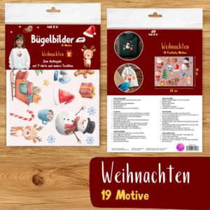 Bügelset Weihnachten – 19 Festliche Aquarell Motive mit Weihnachtsmann, Schneeman und Tannenbaum zum Aufbügeln für Kinder Kleidung, Christmas Tshirt