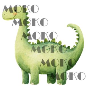 Dinosaurier Bügelbild, Süßes Dino Motiv in Aquarelloptik, Grüner Brontosaurus für Kinder T-Shirt und Stoffe