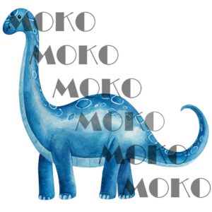 Dinosaurier Bügelbild, Blauer Dino in Aquarelloptik, Süßes Brontosaurus Motiv für Kinder T-Shirt und Stoffe
