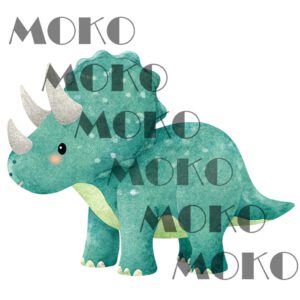 Dinosaurier Bügelbild, Grüner Triceratops in Aquarelloptik, Niedliches Dino Motiv für Kinder T-Shirt und Stoffe
