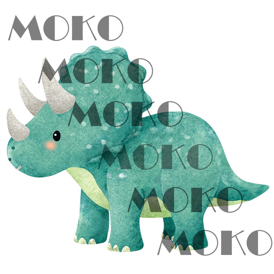 Dinosaurier Bügelbild, Grüner Triceratops in Aquarelloptik, Niedliches Dino Motiv für Kinder T-Shirt und Stoffe