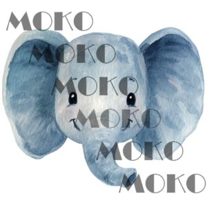 Elefant Bügelbild, Süßer Elefantenkopf in Aquarelloptik, Niedliches Tiermotiv für Kinder T-Shirt und Stoffe