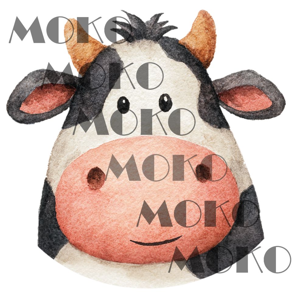 Kuh Bügelbild, Süßer Kuhkopf in Aquarelloptik, Niedliches Bauernhof Tiermotiv für Kinder T-Shirt und Stoffe