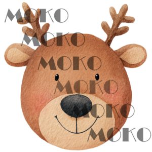 Rentier Bügelbild, Süßer Rentierkopf in Aquarelloptik, Niedliches Weihnachtsmotiv für Kinder T-Shirt und Stoffe