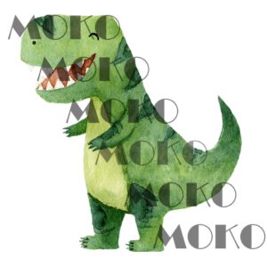 Dinosaurier Bügelbild, Grüner T-Rex in Aquarelloptik, Lustiges Dino Motiv für Kinder T-Shirt und Stoffe