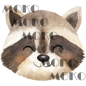 Waschbär Bügelbild, Süßer Waschbärkopf in Aquarelloptik, Niedliches Waldtier Motiv für Kinder T-Shirt und Stoffe