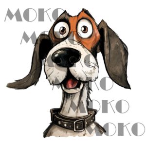 Hund Bügelbild, Lustiger Cartoon-Hund mit Halsband in Aquarelloptik, Niedliches Comic-Hundemotiv für Kinder T-Shirt, Hoodie und Stoffe