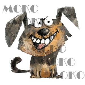 Hund Bügelbild, Frecher Cartoon-Hund mit schiefem Grinsen in Aquarelloptik, Lustiges Comic-Hundemotiv für Kinder T-Shirt, Hoodie und Stoffe