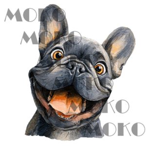Französische Bulldogge Bügelbild, Fröhlicher Bulldoggenkopf in Aquarelloptik, Niedliches Hundemotiv für Kinder T-Shirt, Hoodie und Stoffe