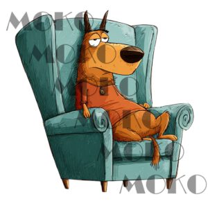 Hund Bügelbild, Lustiger Cartoon-Hund im Sessel in Aquarelloptik, Cooles Hundemotiv für Kinder T-Shirt, Hoodie und Stoffe