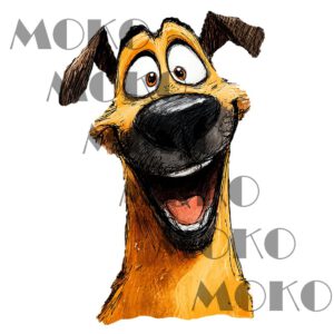 Hund Bügelbild, Lachender Comic-Hund mit großer Schnauze in Aquarelloptik, Lustiges Cartoon-Hundemotiv für Kinder T-Shirt, Hoodie und Stoffe