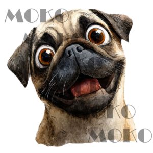 Mops Bügelbild, Fröhlicher Mopskopf in Aquarelloptik, Niedliches Hundemotiv für Kinder T-Shirt, Hoodie und Stoffe